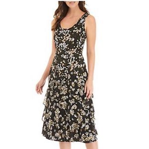Michael Kors Black Floral Midi Dress
